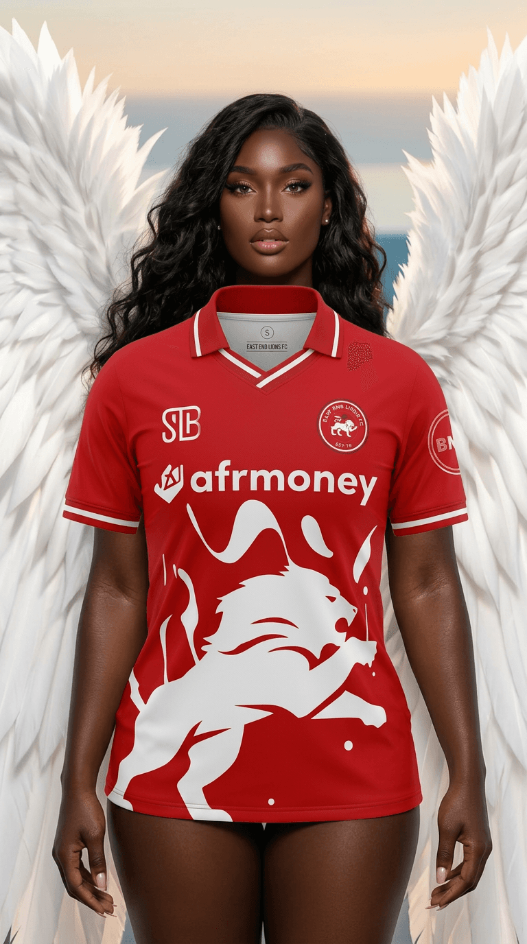 AI generated: let theswap the outfit of the angel with the attached red jersey