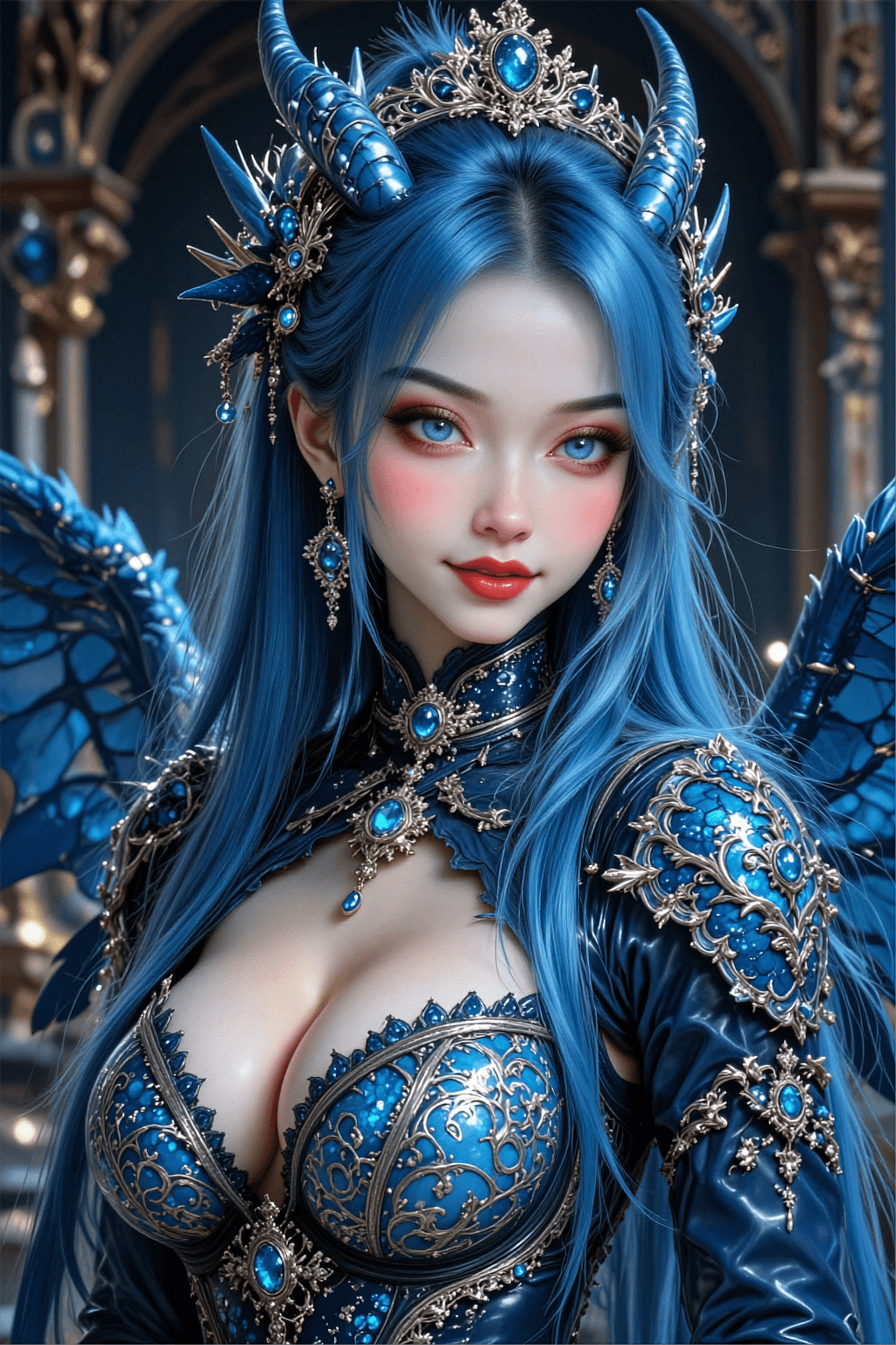 AI generated: a blue-Dragon Girl with blue Eyes.Unreal Engine 5 Ultra-realistic—intelligent,regal,harmonious,innoc...
