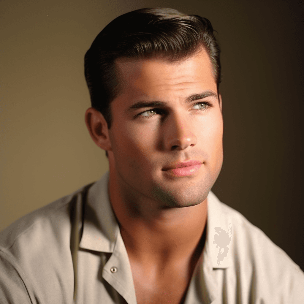 AI generated: hollywood, black wavy hair, muscular, standing, wearing a stetson, perfect eyes, perfect face, color...