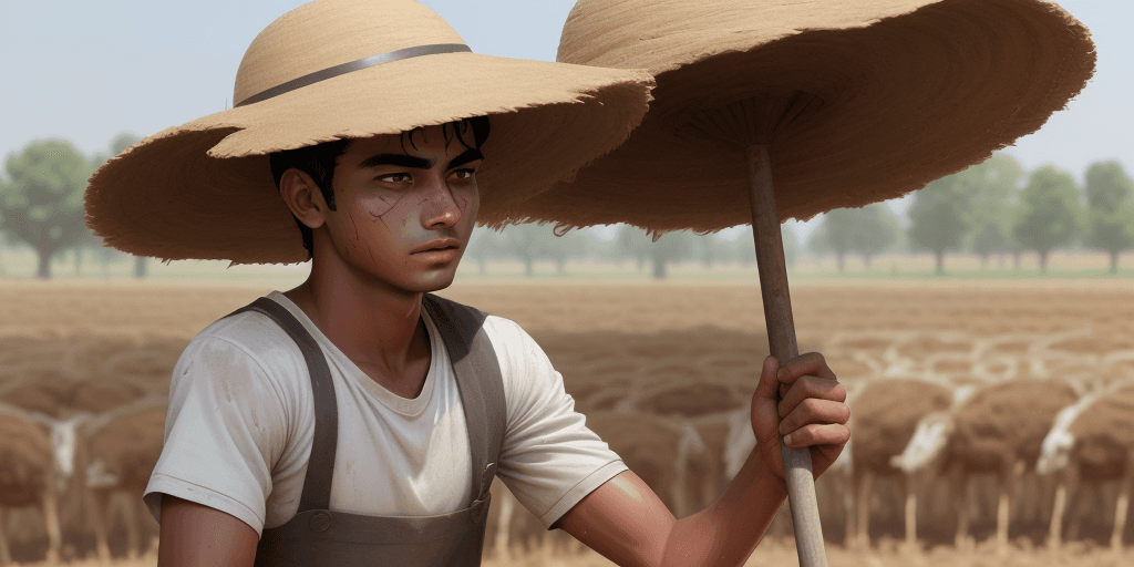 AI generated: Younger Ram working in the fields, sweating under the hot sun. ram is a young man