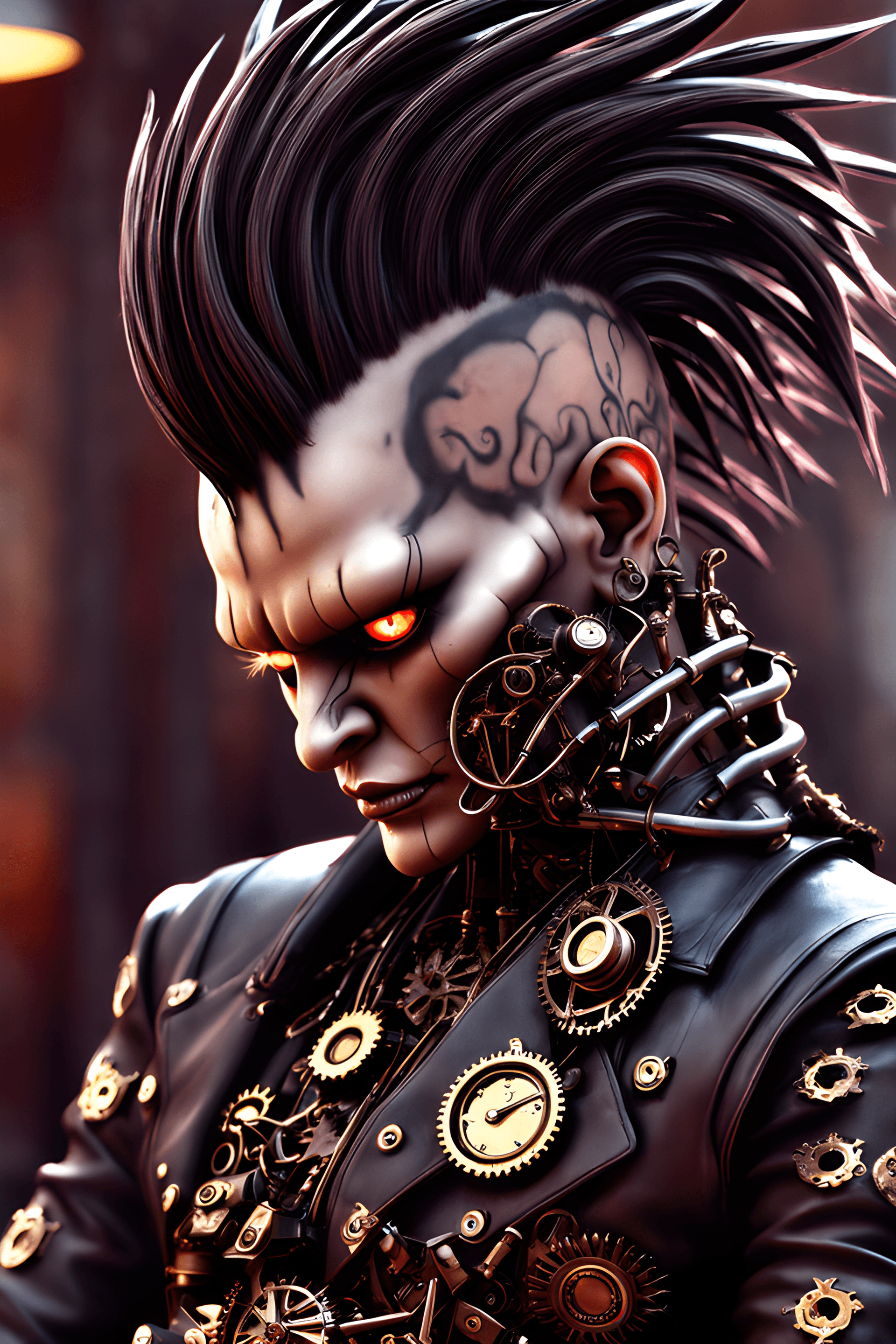 AI generated: Luci personal demon, steampunk, gothic, Mohawk hairstyle, masterpiece from the amazing, incomparable...