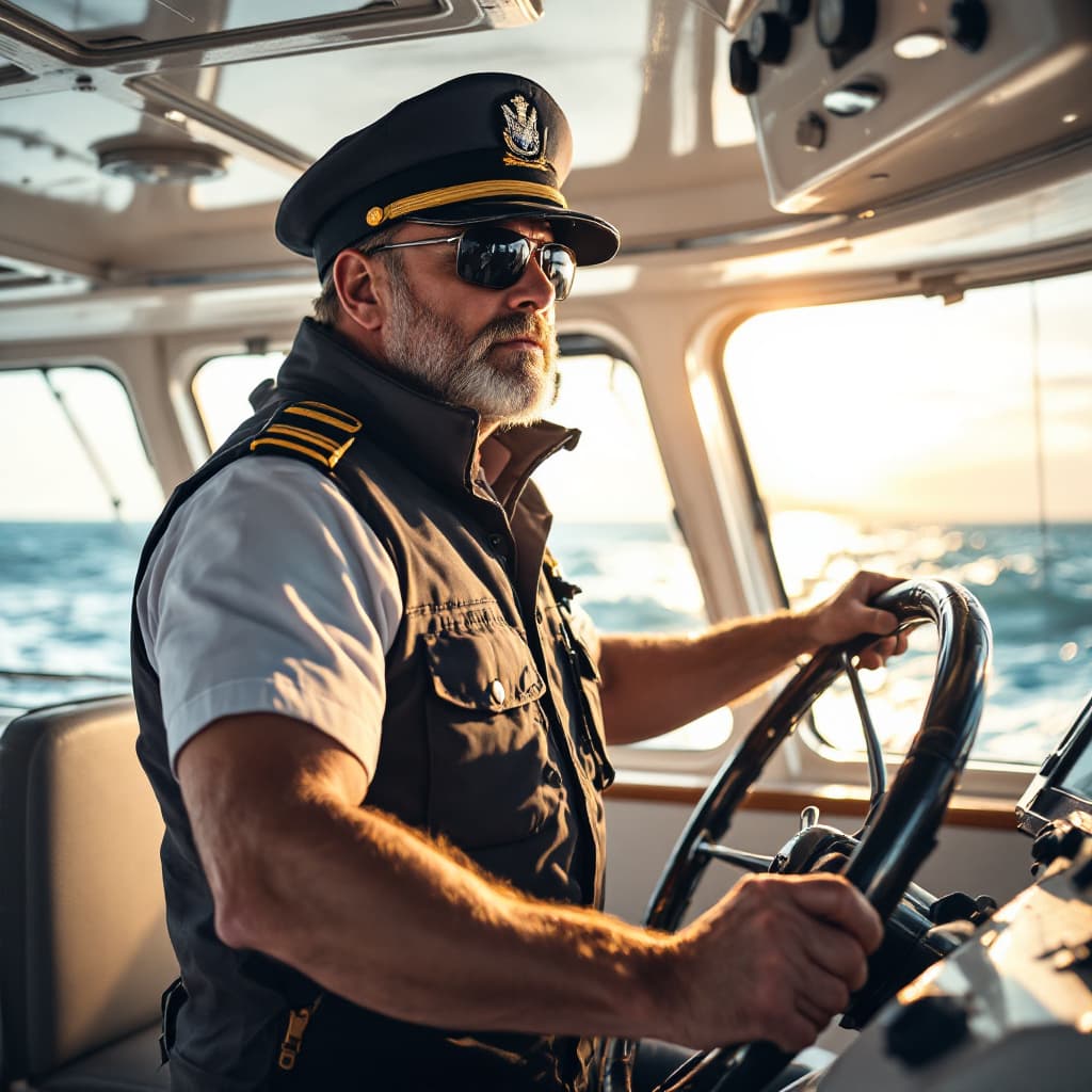 AI generated: A yacht captain at helm