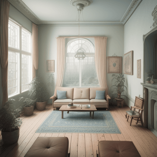AI generated: High resolution photography interior design, dreamy sunken living room conversation pit, wooden floo...