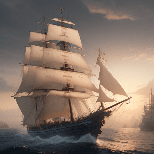 AI generated: Photo of a ultra realistic sailing ship, dramatic light, pale sunrise, cinematic lighting, battered,...