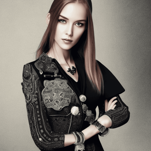 AI generated: (masterpiece), best quality, expressive eyes, perfect face, full body, black long dress, gray buckle...