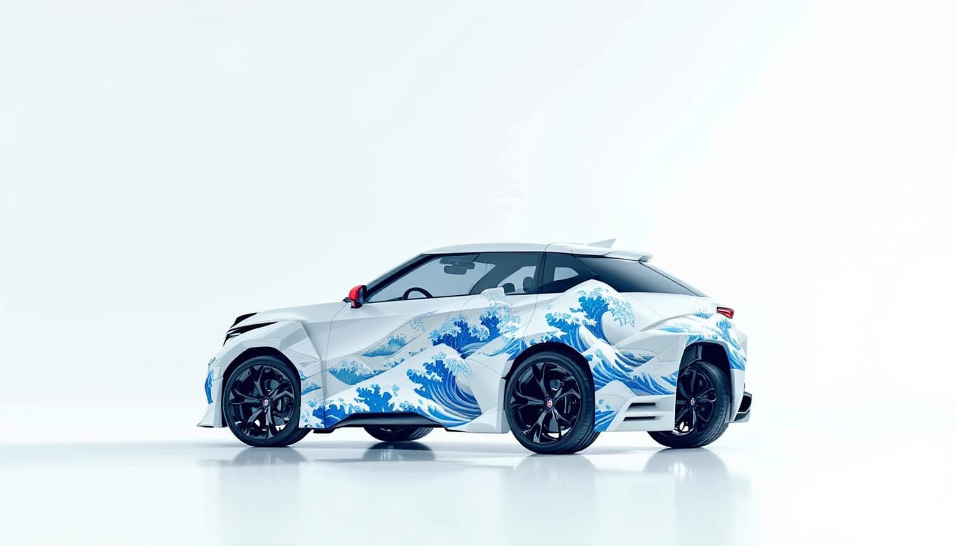 AI generated: Hyper realistic eye level exterior photo of a Honda ZR-V 2024  The Great Wave off Kanagawa