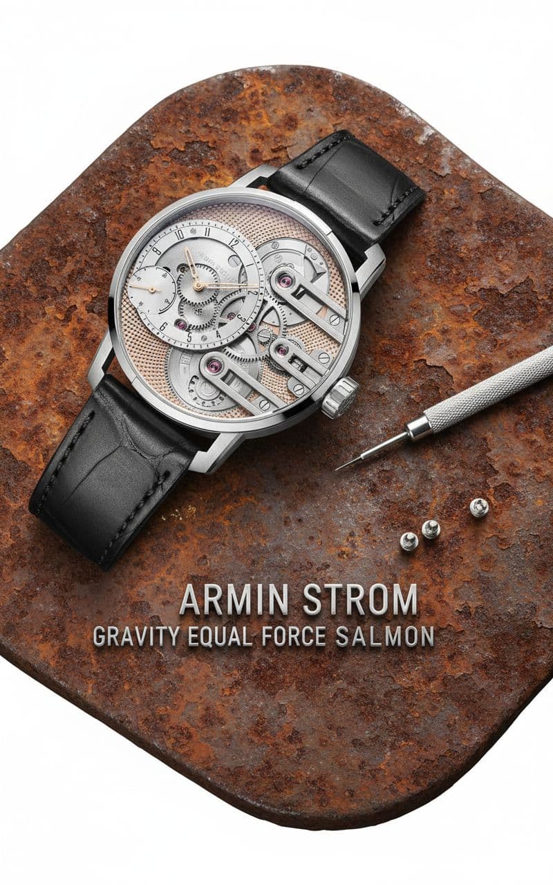 AI generated: Die Uhr liegt auf einer rostigen Metallplatte. in die Metallplatte sind folgende Worte geprägt: Armi...