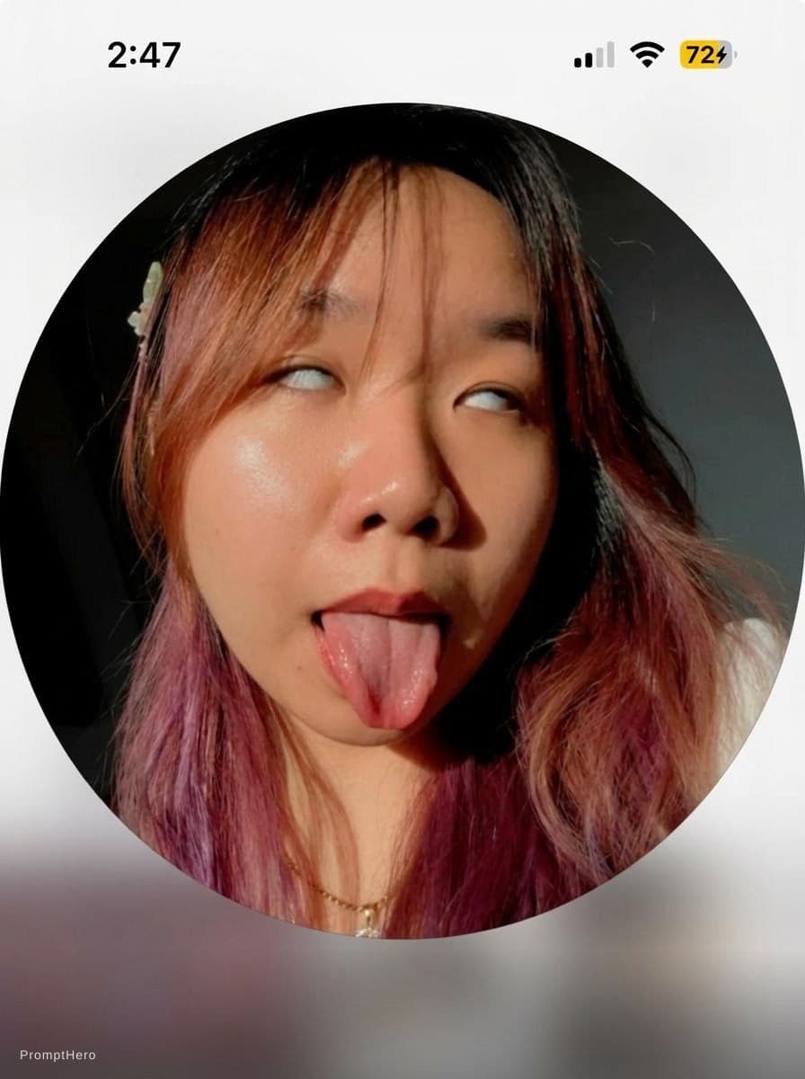 AI generated: She sticks her tongue out and rolls back her eyes
