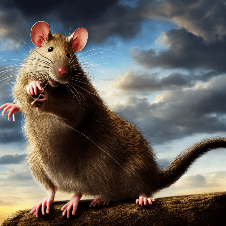 AI generated: Big crazy rat, portrait hyper realist, cinematic light, panoramic sky