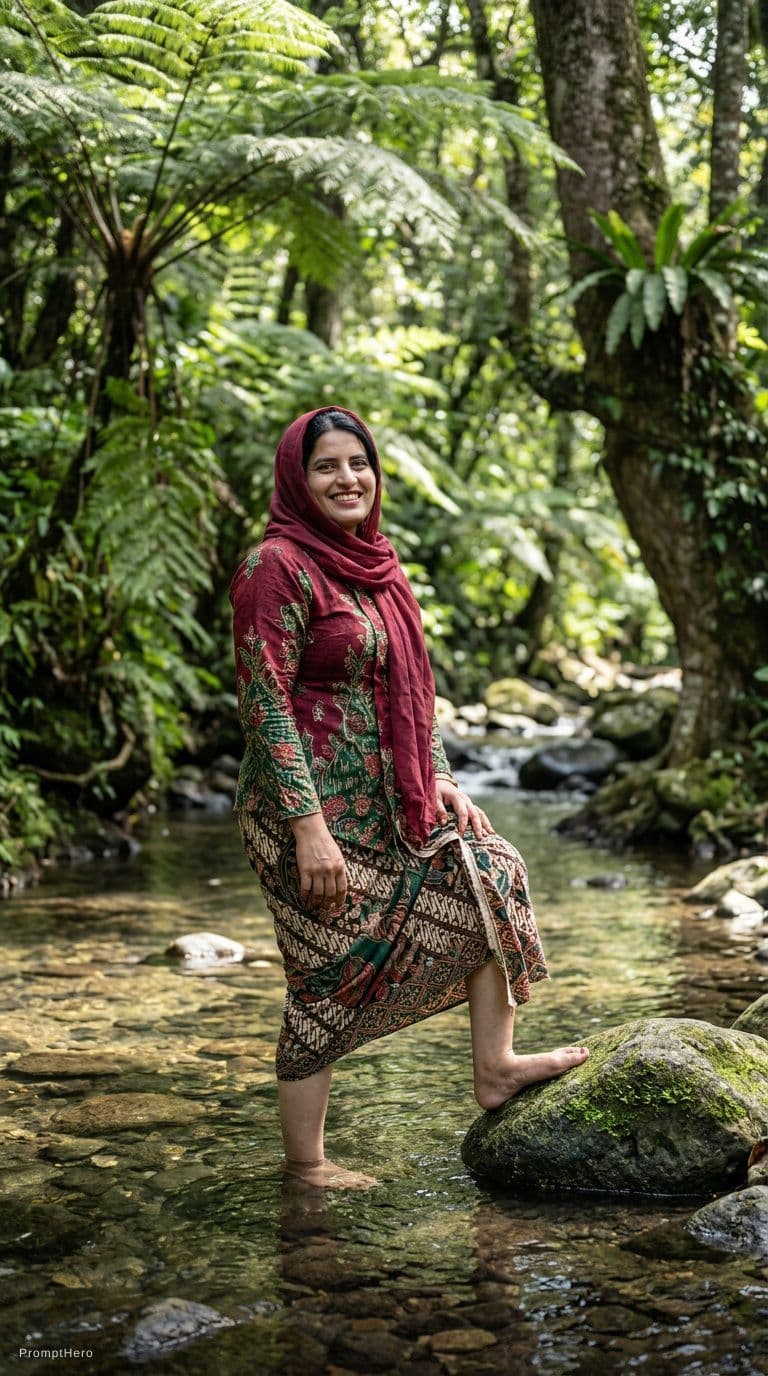 AI generated: <IMAGE_COMPOSITION>
	<COSPLAY_THEMES_MODEL>A young Indonesian widow, curvy with 34G melon-sized brea...