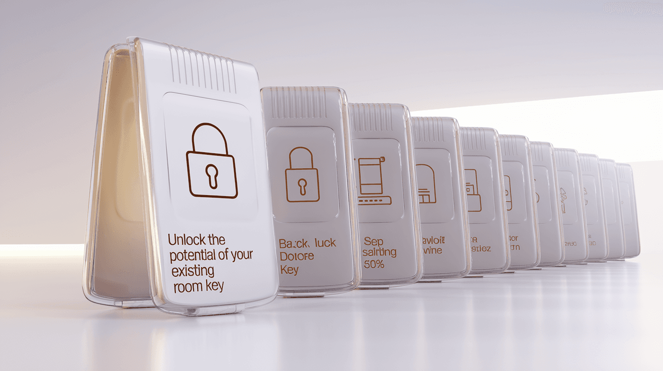 AI generated: **"A futuristic stack of thin, sleek RFID hotel room key cards, arranged in a clean, structured, hor...