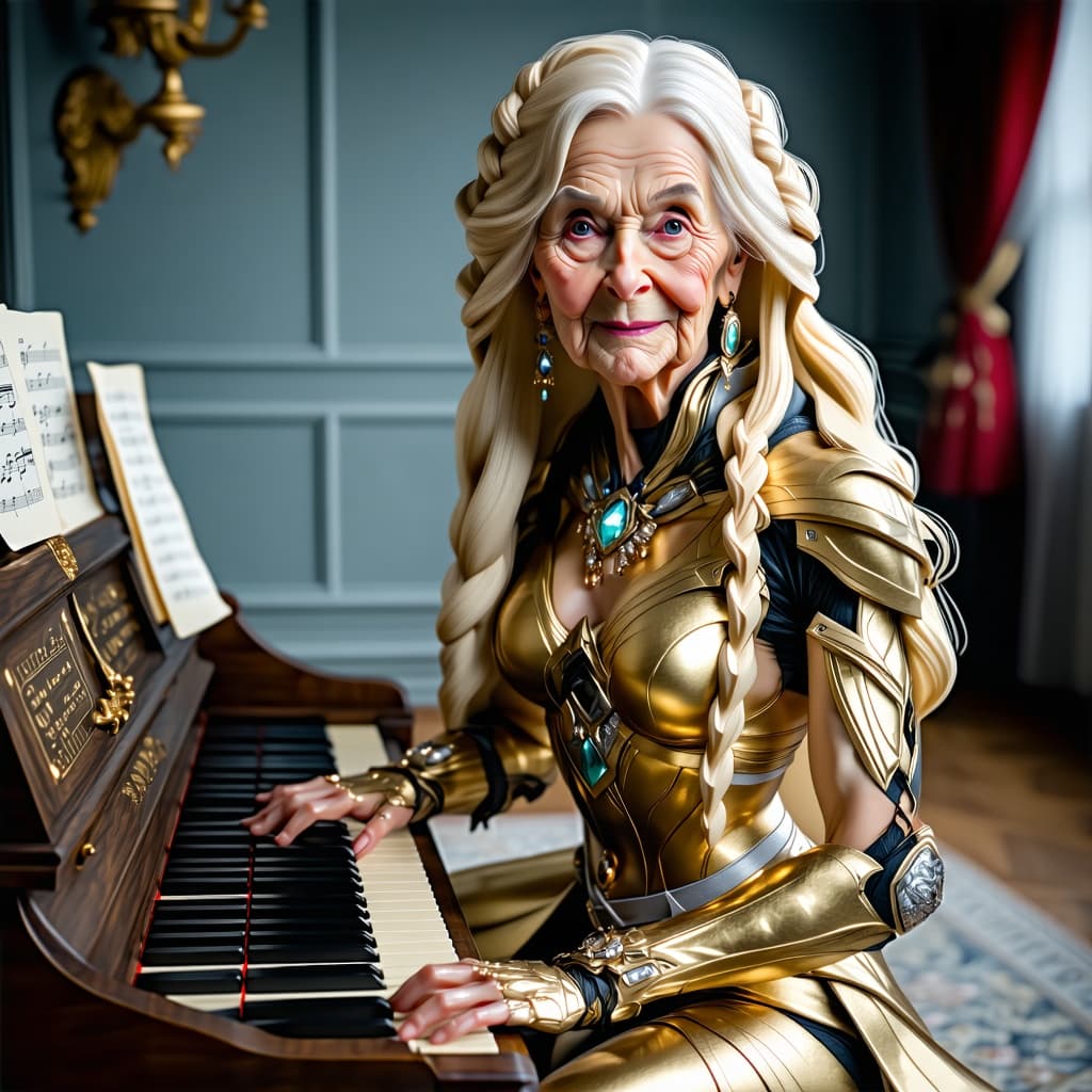 AI generated: nordic blonde Woman 8
8 years old, sculpture body, blue eyes, (detailed gold clothing:1.2), (body t...