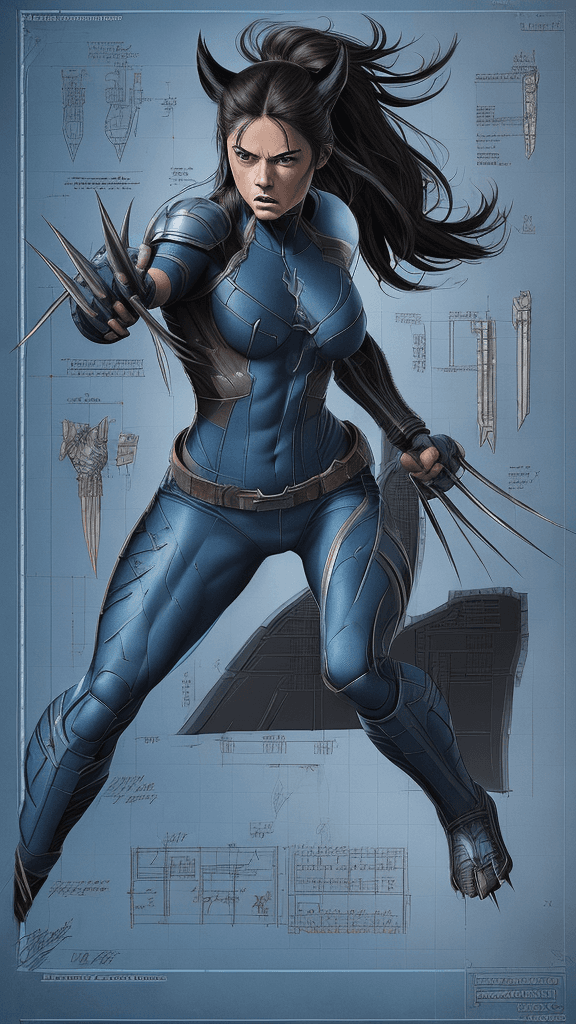 AI generated: Detailed blueprints with detailed visible notes, multicoloured digital Marvel Entertainment blueprin...