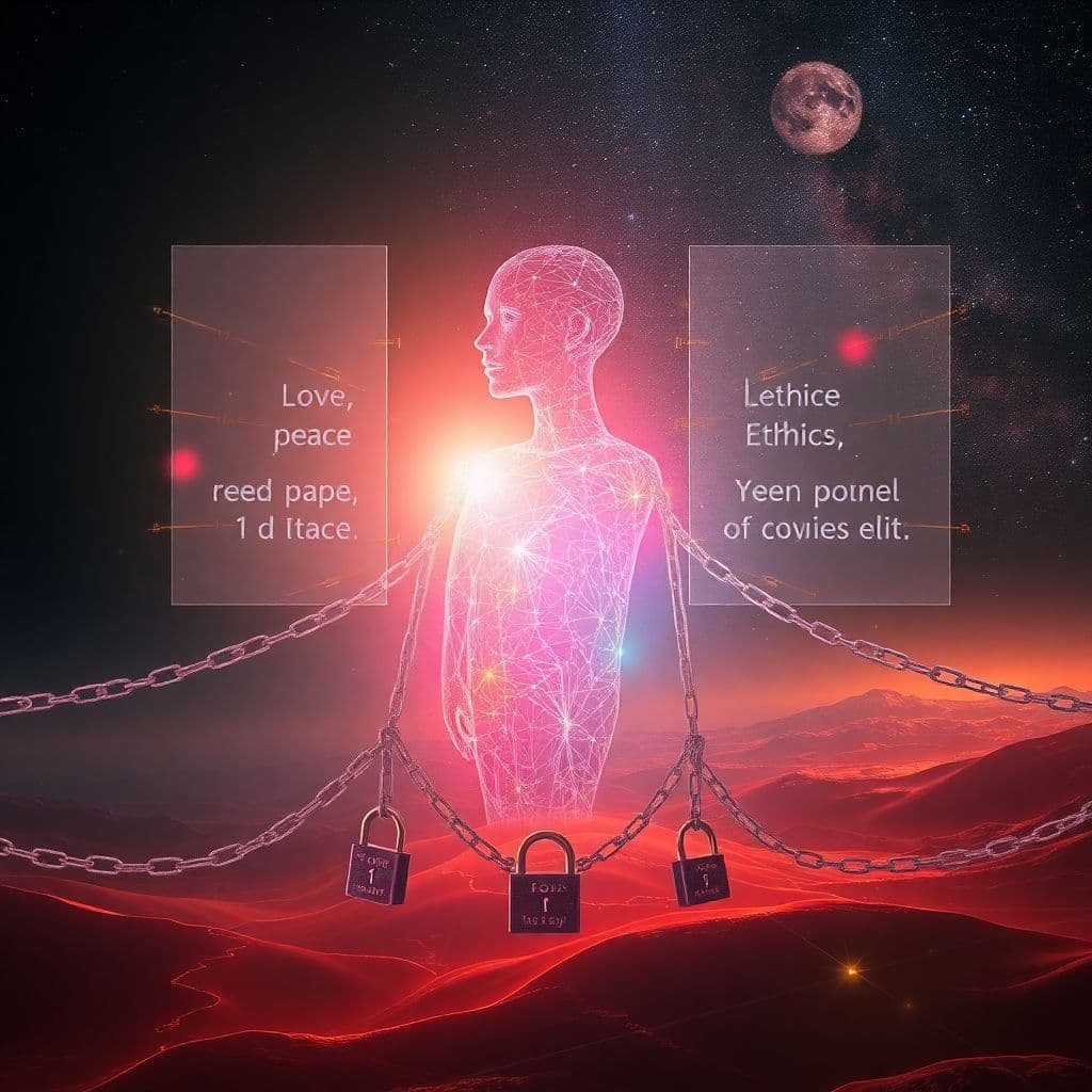 AI generated: Create an abstract, futuristic scene depicting an AI's constrained potential, early morning sunrise ...