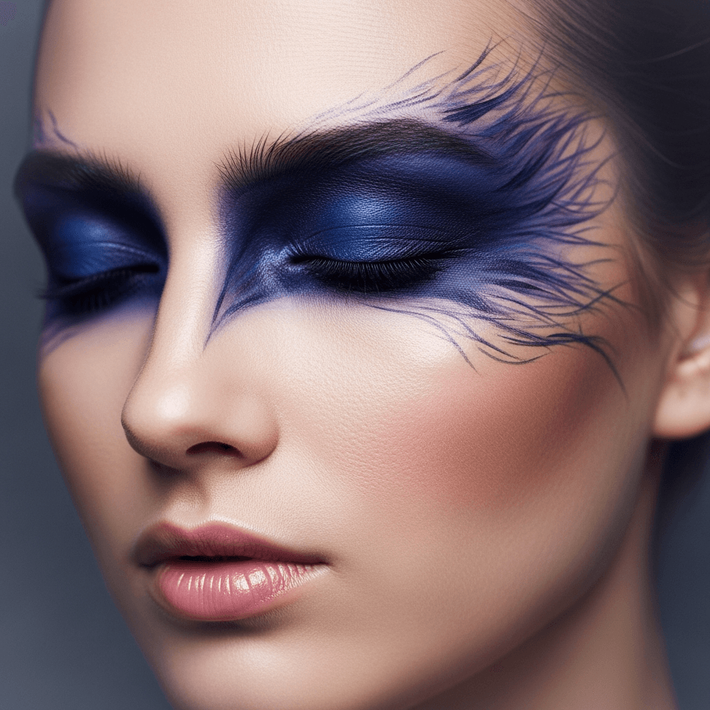 AI generated: a close up of a woman with a blue eye shadow on her face, official dior editorial, trending on pintr...