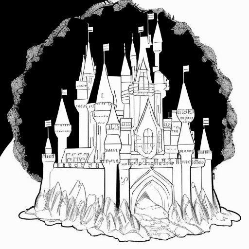 AI generated: coloring book page of castle, black and white, cute -- v5