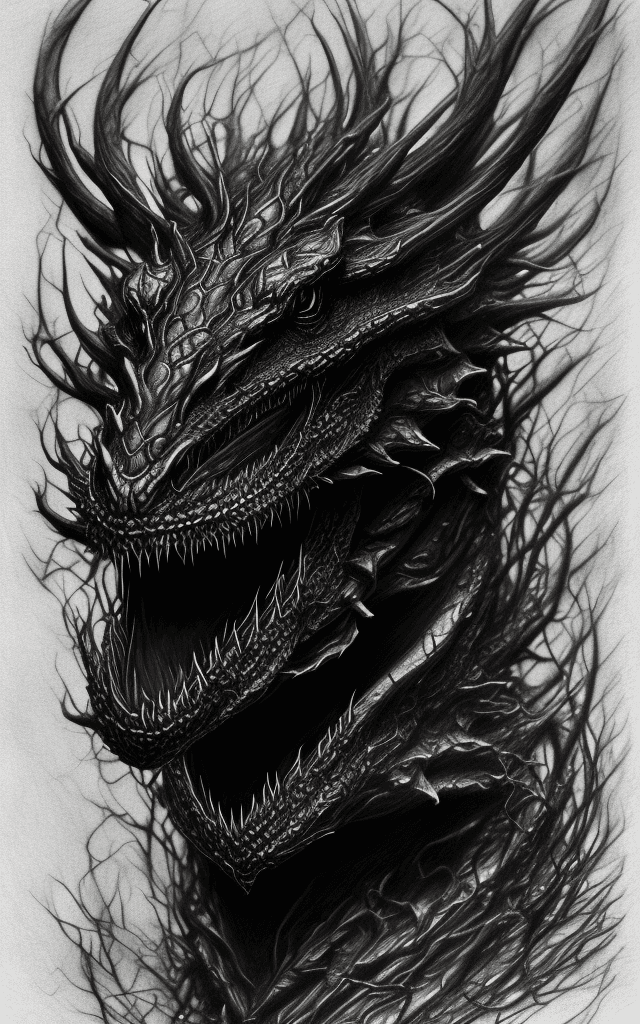 AI generated: Hyper-realistic alcohol tea ink portrait drawing of a dark entropy dragon, (vantablack color) ink ar...