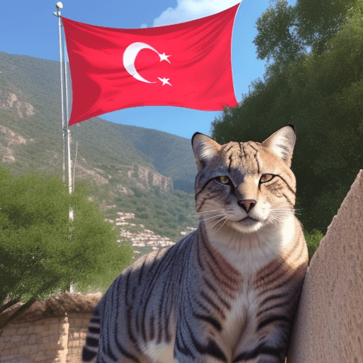 AI generated: In front of the Turkish flag hanging on the big wall
wild cat historical place