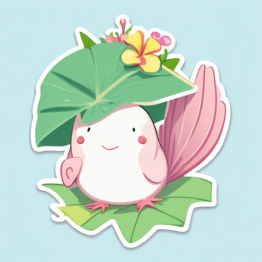 AI generated: a sticker with a cartoon animal holding a flower, cute tropical bird, kawaii cutest sticker ever, ka...