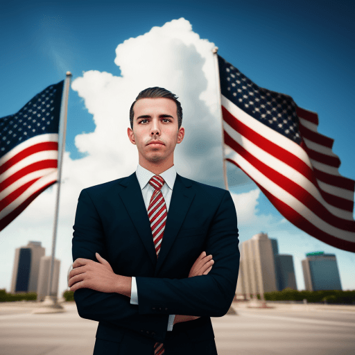 AI generated: Business man in front of American flag