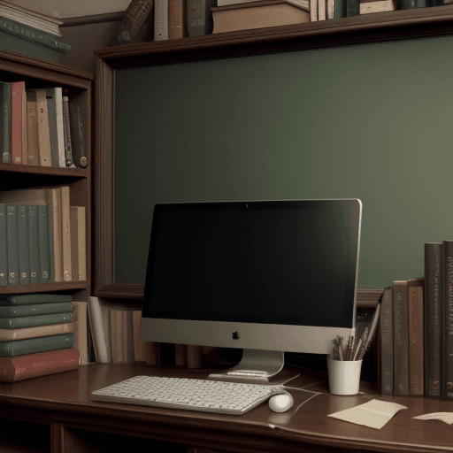 AI generated: literature teacher desktop without the teacher