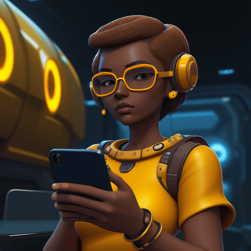 AI generated: a brown skin hand with a smartphone, background in a futuristic environment, 3D cartoon style, atomp...