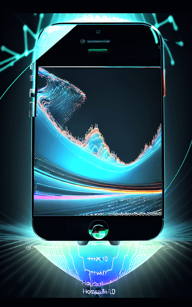 AI generated: digital art, hologram, bigdata, high technology, sound wave, digital landscape, neural network, iPho...