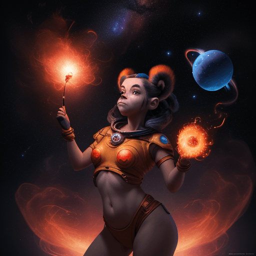 AI generated: high resolution cinematic portrait of a beautiful cute anthropomorphic female space monkey fire arti...