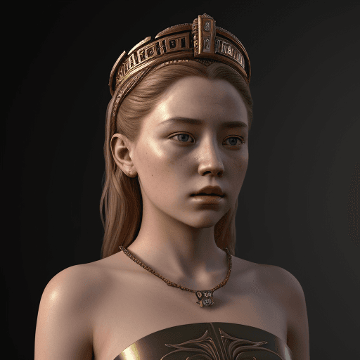 AI generated: High Definition Photo of a ultra realistic futuristic young female empress named Ophelia XVI