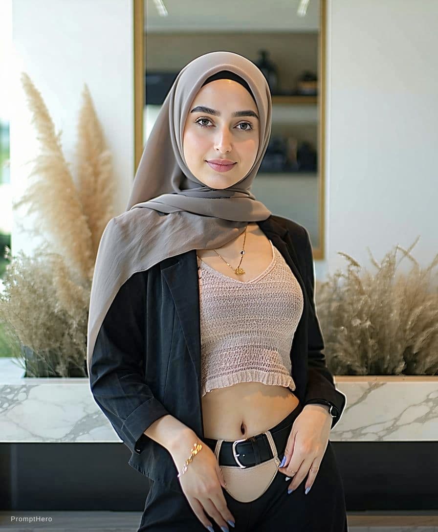 AI generated: Bra and panties with hijab girl with curve body 