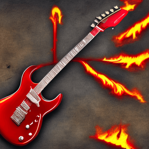 AI generated: a fiery red smoking electric guitar owned by a demon, HDR, 8x