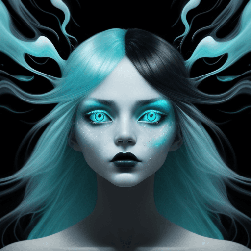 AI generated: a black background with a woman with opalescent hair, in the style of trippy photography, fluid expr...