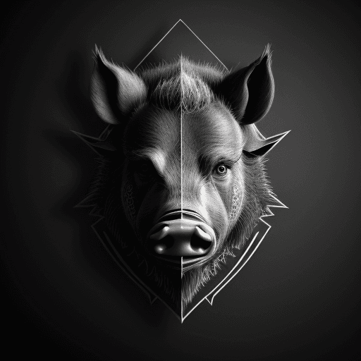 AI generated: high quality logo of a boar, more detailing, angry, tears, made in black metal, geometry, vector, sy...