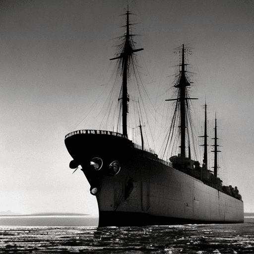 AI generated: In the icy grip of a cold war winter, a majestic Soviet dreadnought commands the scene, its formidab...
