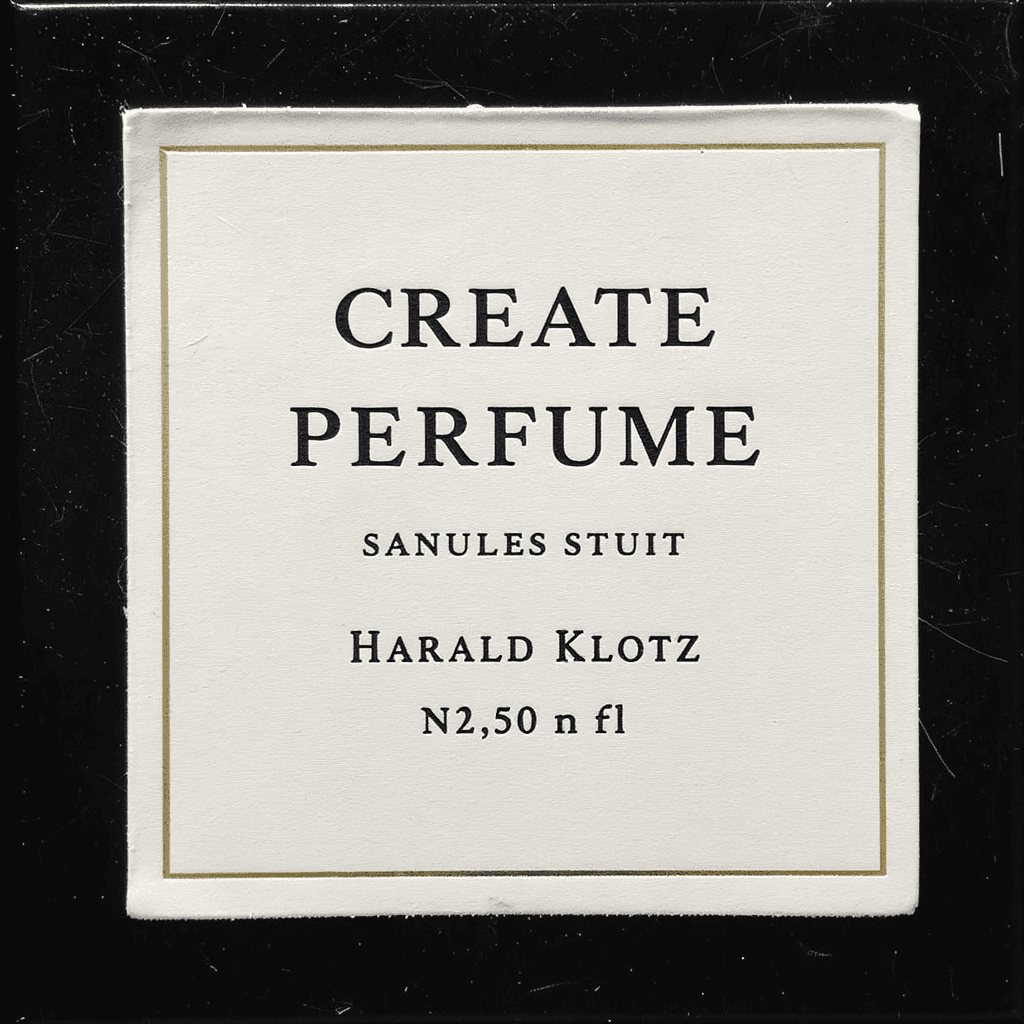 AI generated: Create a perfume text label" Harald Klotz n1 "
