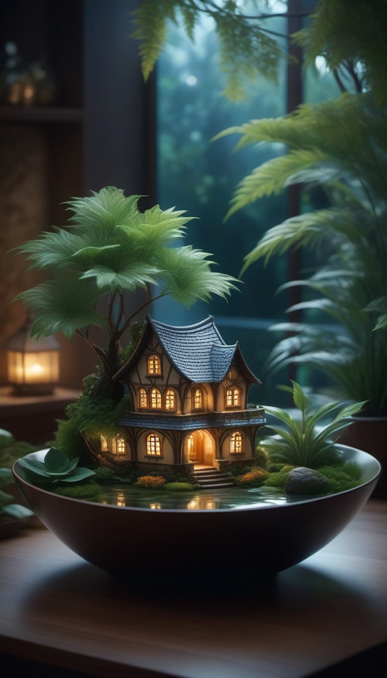 AI generated: a fantasy house is shown in one of the bowls, in the style of photorealistic compositions, whimsical...