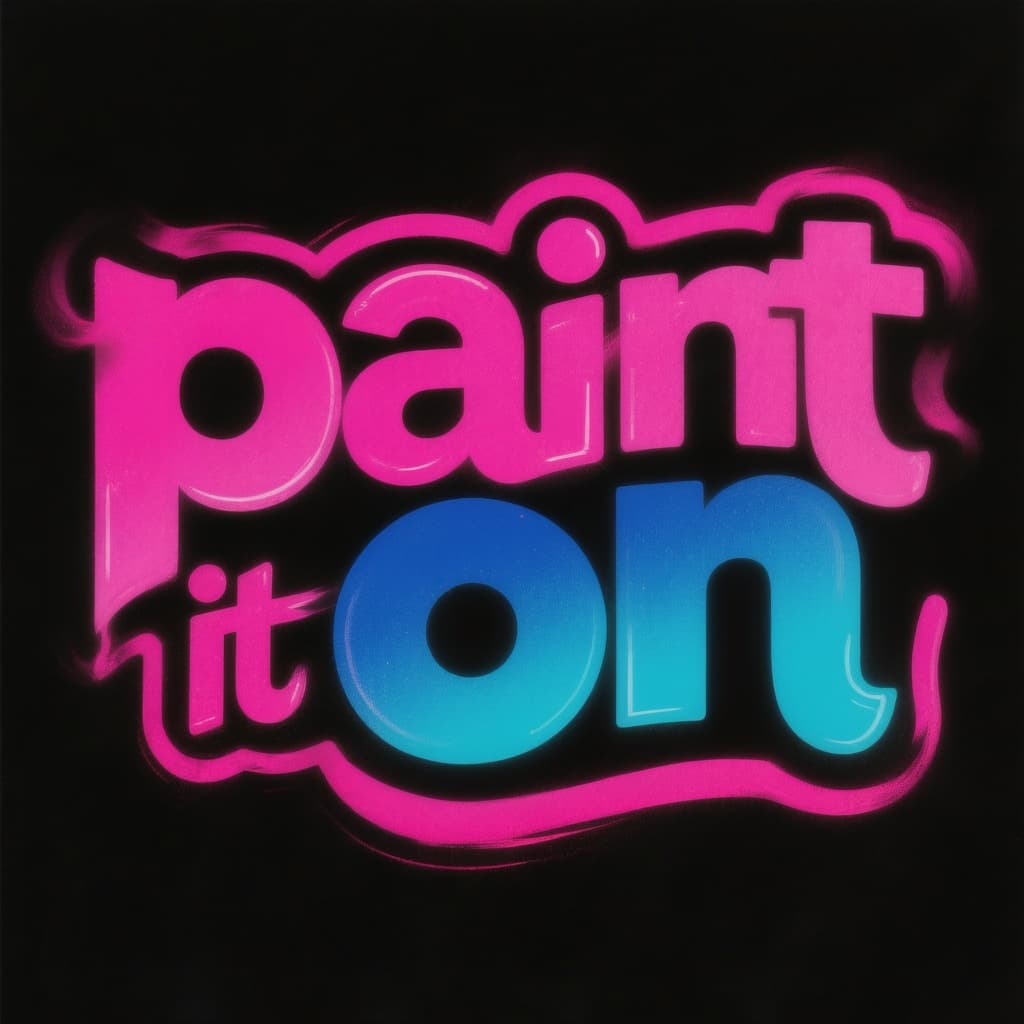 AI generated: create lettering "paint it on", hot pink, blue color gradient, soild black backdrop --ar 9:16 --raw