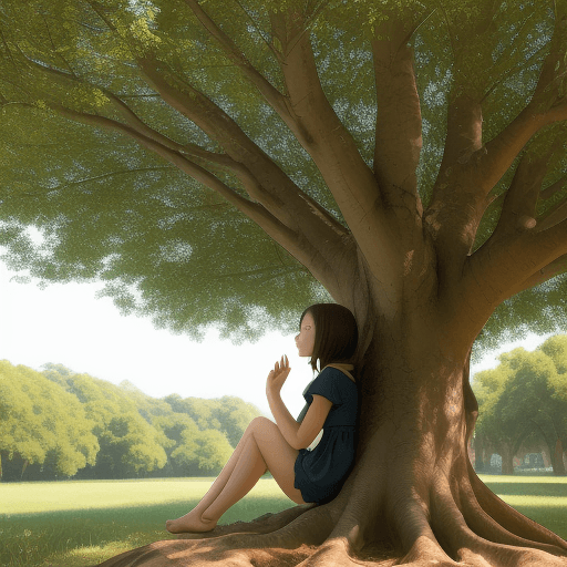 AI generated: a girl sitting under tree