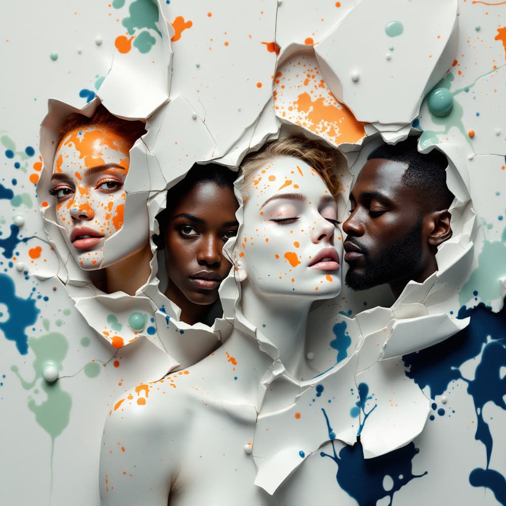 AI generated: a young diverse group with a black woman, a latin man , an asian woman and a black man intricately e...
