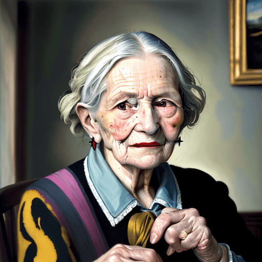 AI generated: Radiant, award-winning portrait of an old women painting heigteen century on canevas with oil, showc...