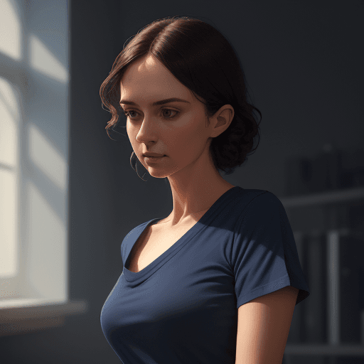 AI generated: CREATE IMAGE OF a woman poses in a navy blue t-shirt and lab coat, in the style of soft edges and at...