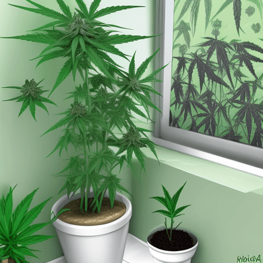 AI generated: a colorfoul flower of marijuana in a little bathroom with a lot of plants of marijuana