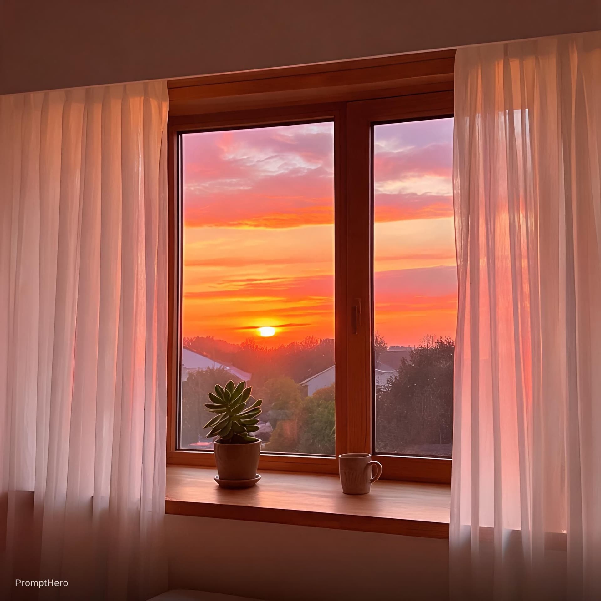 AI generated: Sunset at the window 