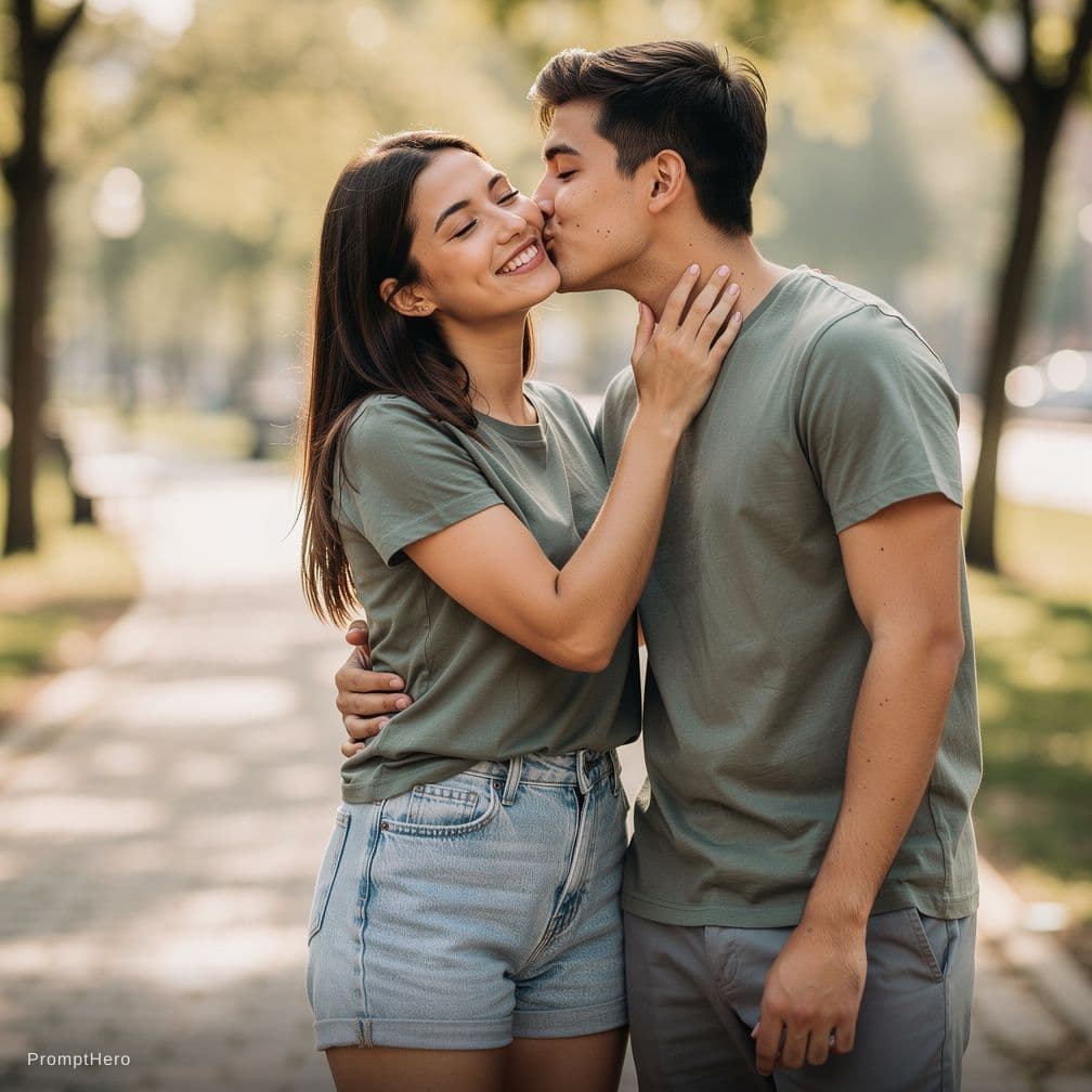 AI generated: Beautiful teen girl in tight Juicy shorts kisses her friend