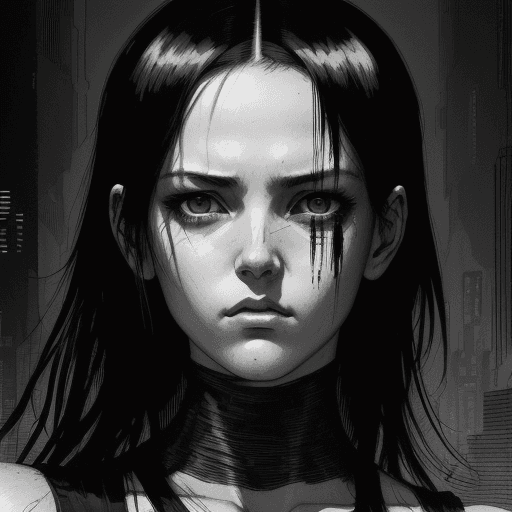 AI generated: a black and white drawing of a girl, in the style of cyberpunk manga, heavy use of palette knives, d...