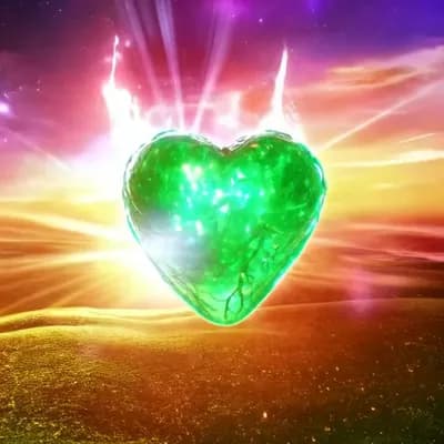 AI generated video: Fantasy landscape, dynamic lights, glowing emerald, nebulas, sunset,, photorealistic eternal  ambien...