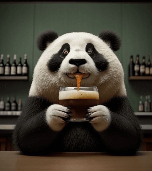 AI generated: very beautiful portrait of an extremely cute and adorable giant panda who is on holiday and is drink...