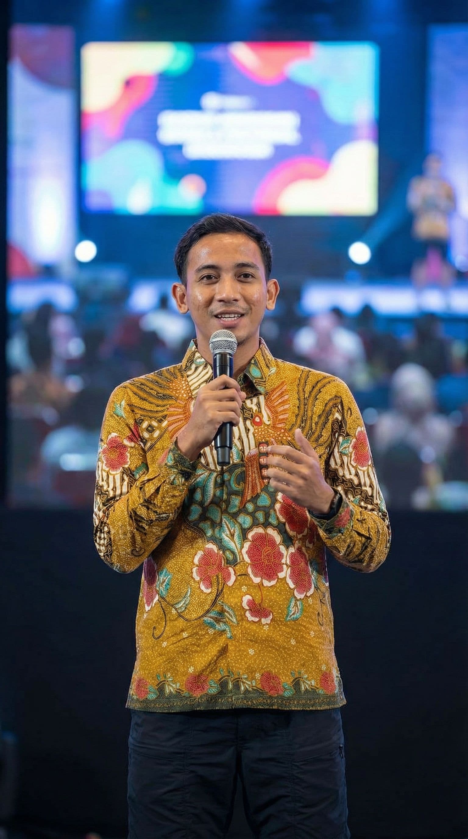 AI generated: artistic portrait photography of handsome guy as a Talk speaker,confident,tanned skin,inspiring,rela...