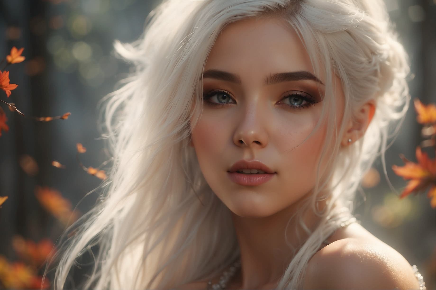 AI generated: full body of {most beautiful Girll} with {White} hair and with cute face and perfect body, soft pale...