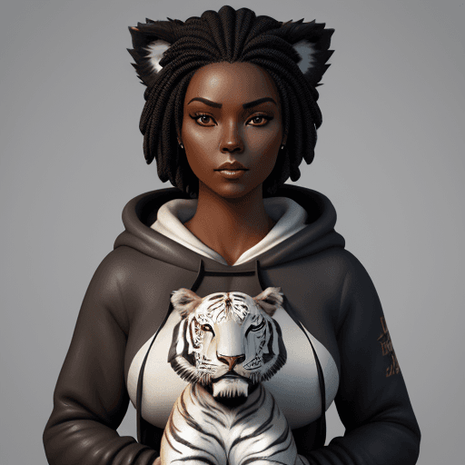 AI generated: a statue of a woman dark skin, african american female holding a white tiger, an airbrush painting, ...